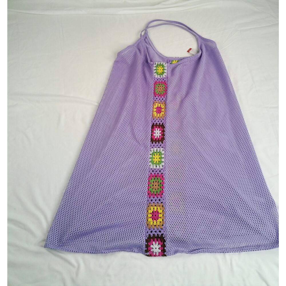 No Boundaries Purple Mesh Crochet Swim Cover Up Dress Girls M (7–9)